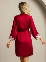 [Rotwein] SilkSilky-DE 3/4 Sleeve Damen Morgenmantel 002