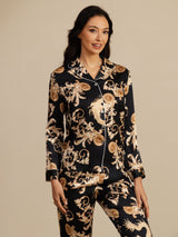 [Schwarzer Drache] SilkSilky-DE Long Sleeve Notch-Kragen Damen Pyjamas 004
