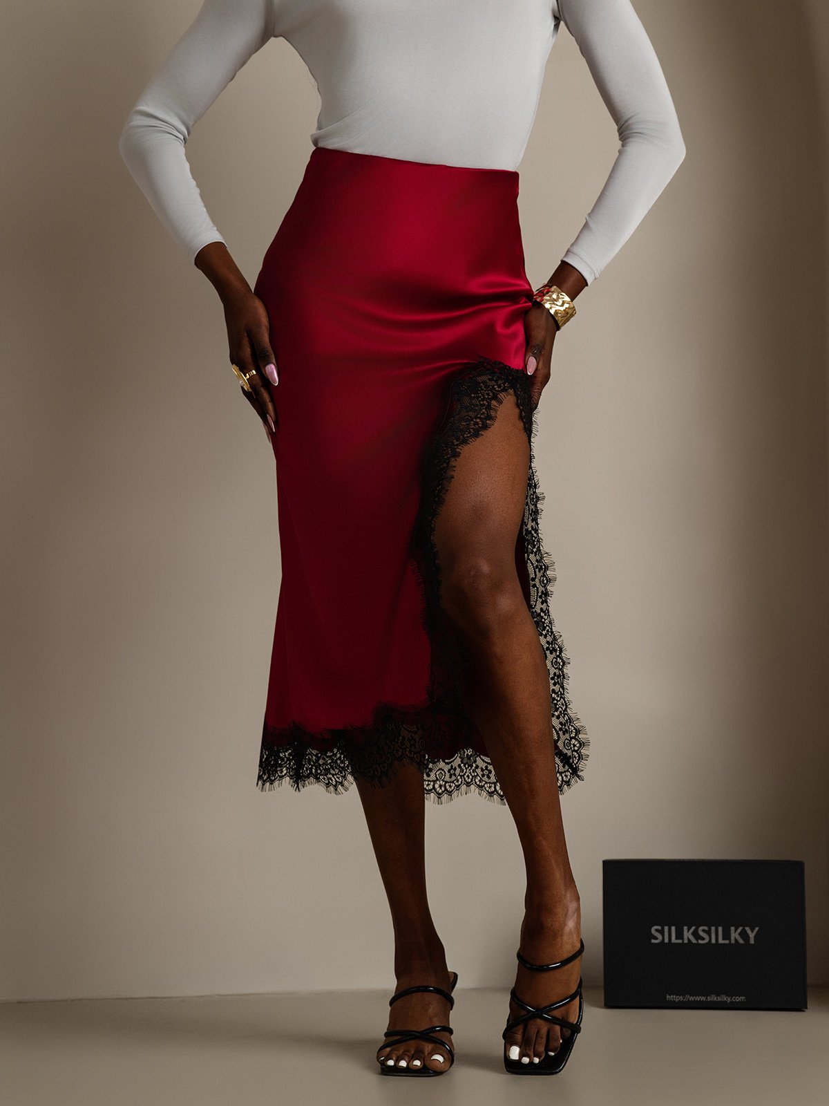 [Rotwein] SilkSilky-DE 19Momme Seide Skirt 001