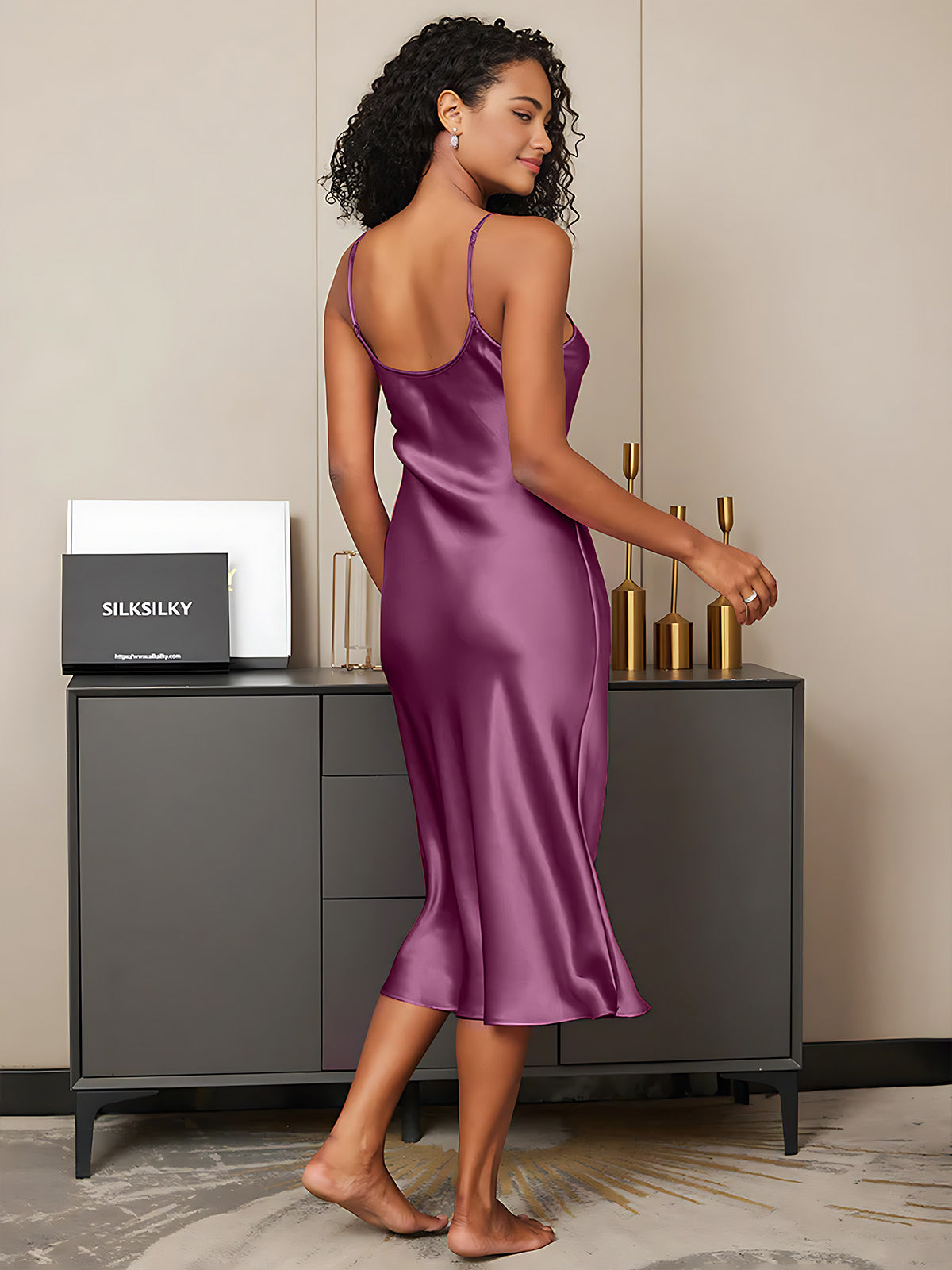 [Dunkelviolett] SilkSilky-DE Reine Seide Nightgown 002