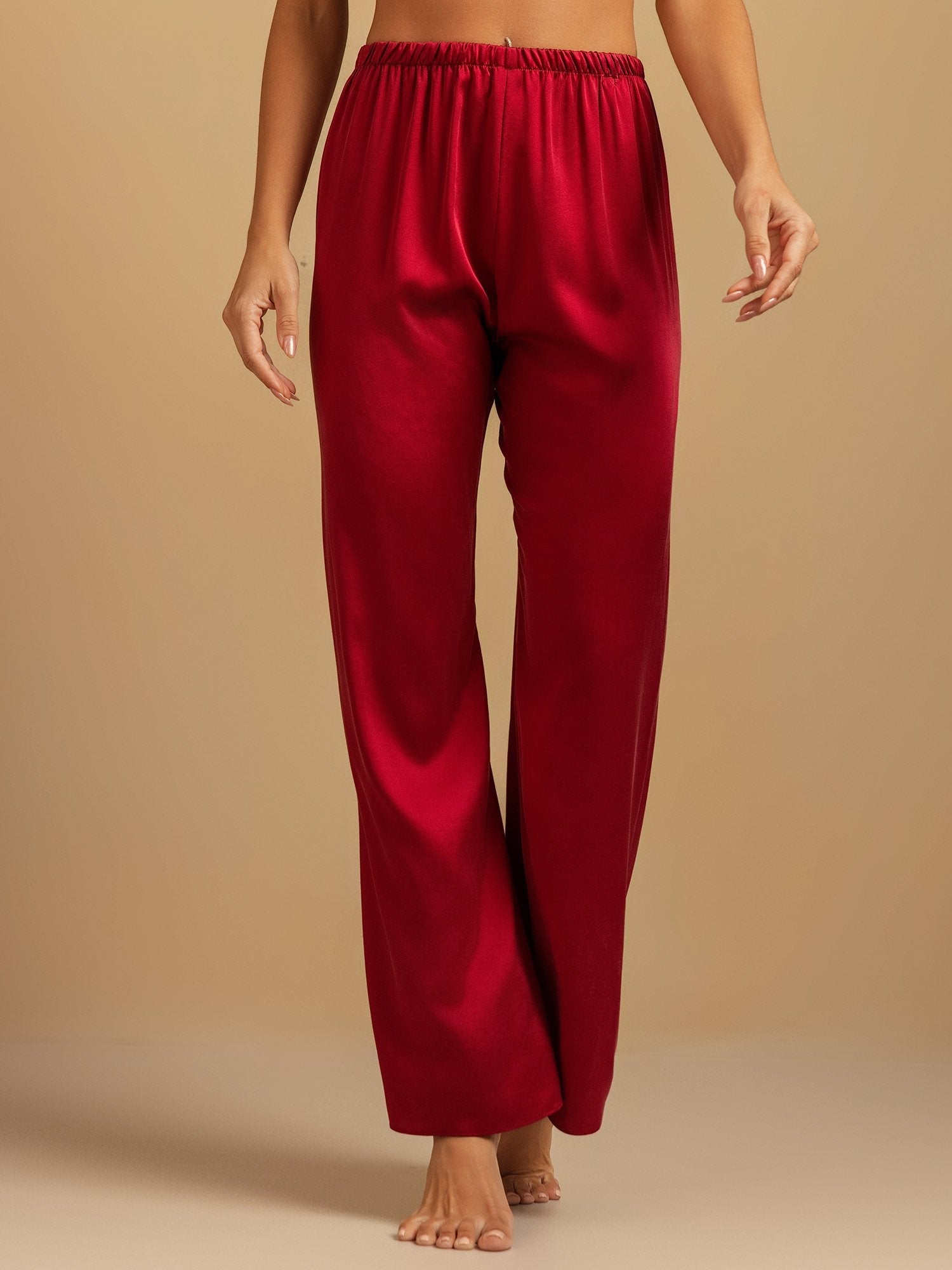 [Rotwein] SilkSilky-DE 19Momme Seide Womens Sleep Bottoms 004,