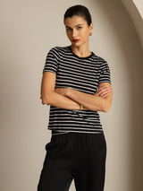[Schwarzer Streifen] SilkSilky-DE Short Sleeve Crew-Ausschnitt T-Shirt 005