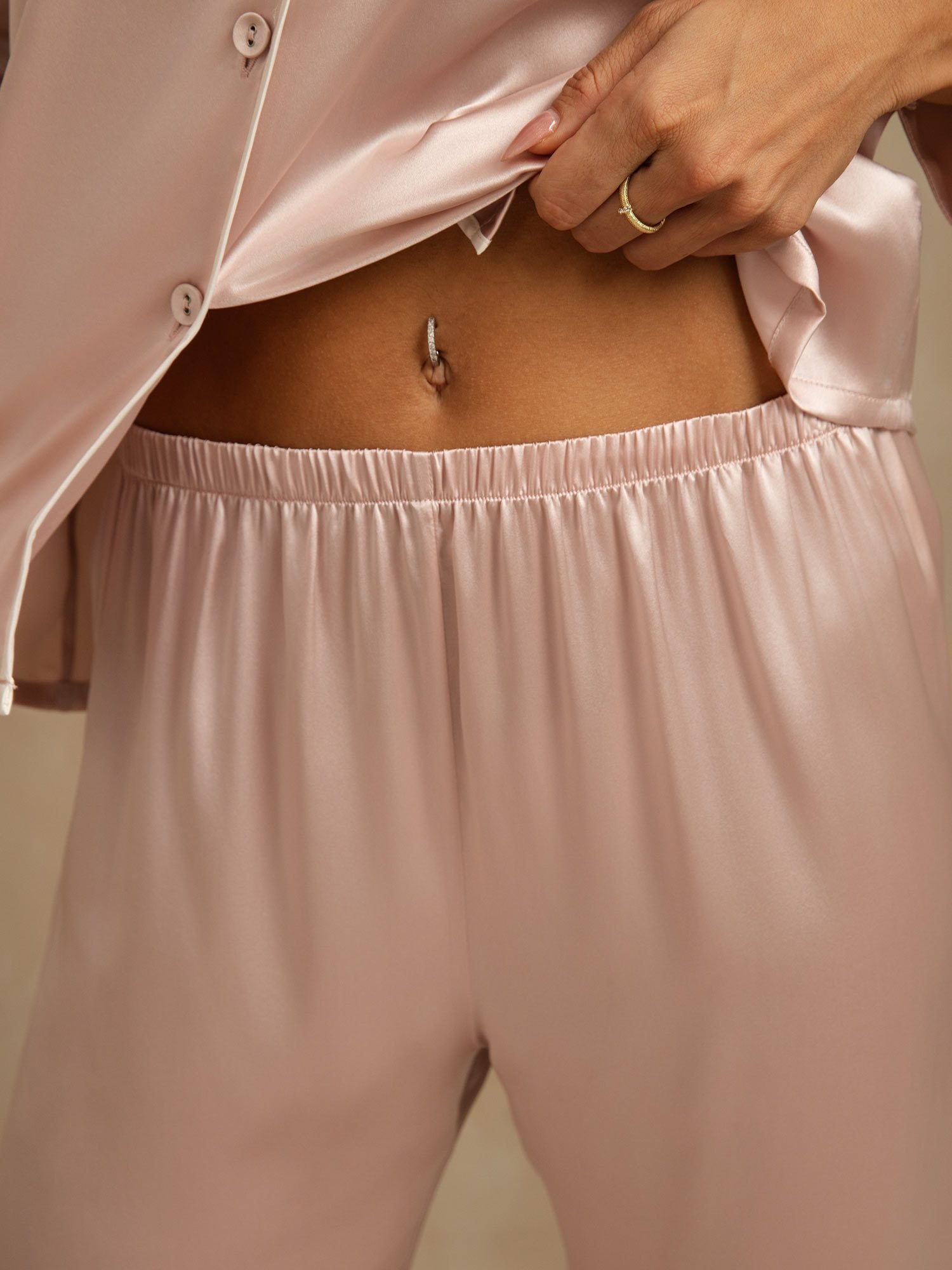 [Rosa] SilkSilky-DE Reine Seide Umlegekragen Damen Pyjamas 005