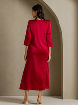 [Rotwein] SilkSilky-DE 3/4 Sleeve Round Neck Kleider 002