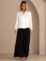 [Weiß] SilkSilky-DE Long Sleeve Damenblusen 007