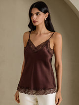 [Braun] SilkSilky-DE Spaghetti Strap V Neck Cami Top 003