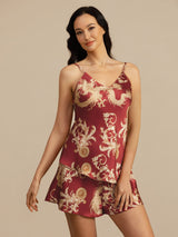 [Weinroter Drache] SilkSilky-DE Spaghetti Strap V Neck Camisole-Set 004