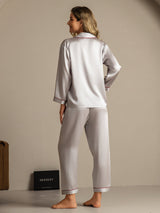 [Silber] SilkSilky-DE Langärmelig Notch-Kragen Damen Pyjamas 002