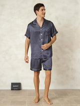 [Marine Ginkgo] SilkSilky-DE Kurzärmelig Notch-Kragen Herren Pyjamas 006