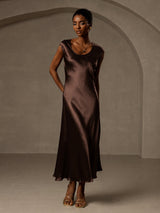 [Kaffee] SilkSilky-DE Cap Sleeve Kleider 005