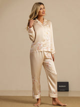 [Champagner] SilkSilky-DE Long Sleeve Notch-Kragen Damen Pyjamas 005