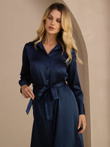 [Dunkelblau] SilkSilky-DE Long Sleeve Lapel Collar Kleider 003