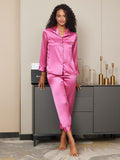 SilkSilky DE Reine Seide Langärmelig Revers Damen Pyjamas Rosa 009