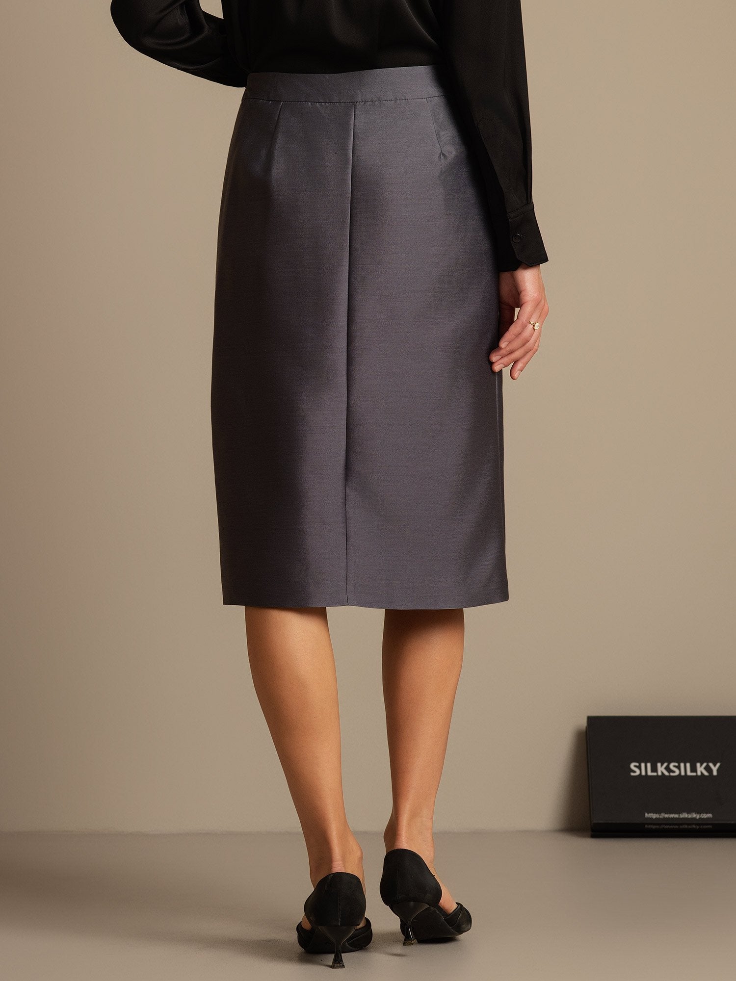 [Grau] SilkSilky-DE 32Momme Silk-Wool Blend Skirt 002,