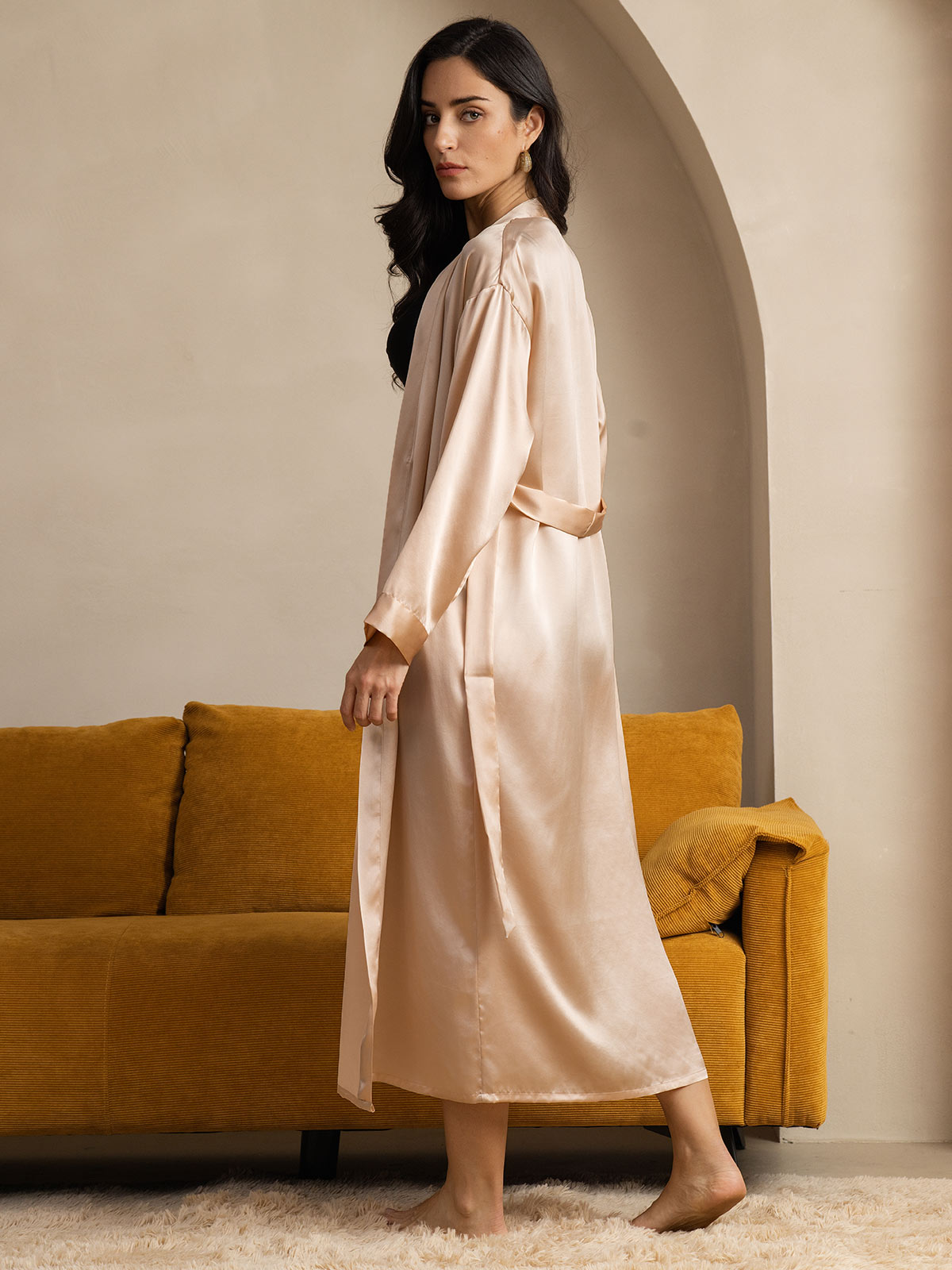 [Champagner] SilkSilky-DE Reine Seide Womens Robe 002
