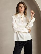 [Elfenbeinfarbe] SilkSilky-DE 19Momme Seide Womens Shirt 003