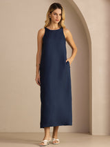 [Dunkelblau] SilkSilky-DE Sleeveless Crew Neck Kleider 005