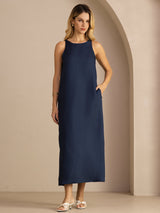 [Dunkelblau] SilkSilky-DE Sleeveless Crew Neck Kleider 005
