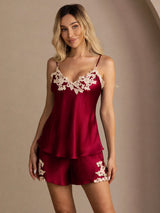[Rotwein] SilkSilky-DE Sleeveless V Neck Camisole-Set 001