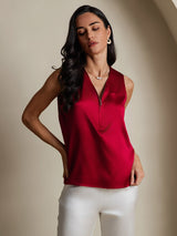 [Rotwein] SilkSilky-DE Sleeveless V Neck Damenhemd 004