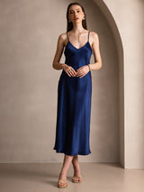 [Dunkelblau] SilkSilky-DE Sleeveless V Neck Kleider 003