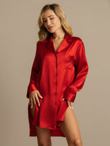 [Rot] SilkSilky-DE Long Sleeve Lapel Collar Schlafhemd 001
