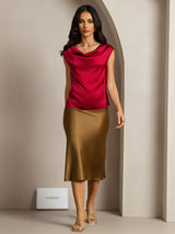[Rotwein] SilkSilky-DE Cap Sleeve Cowl Neck T-Shirt 003