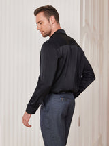 [Schwarz] SilkSilky-DE Langärmelig Umlegekragen Herrenhemd 002