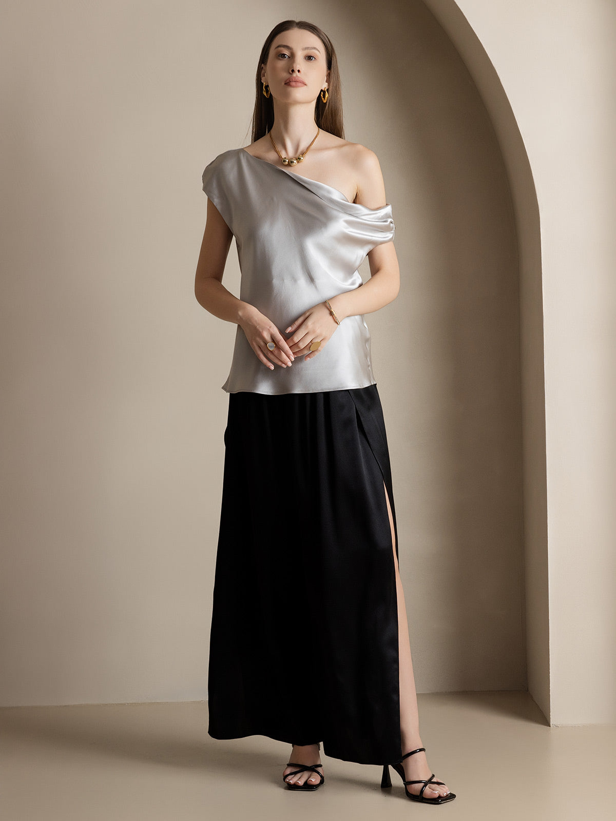 [Schwarz] SilkSilky-DE 19Momme Seide Womens Pants 009