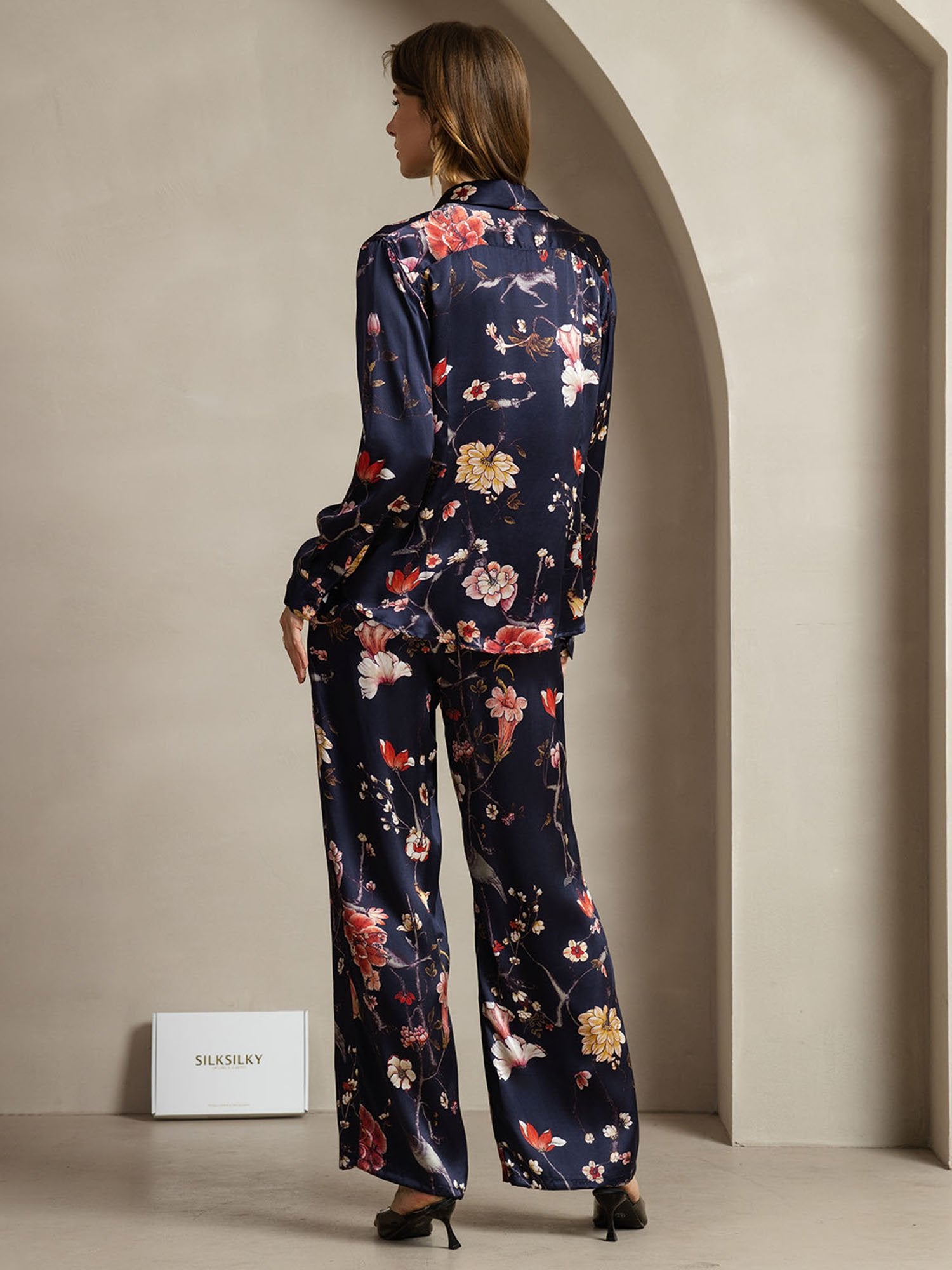 [MarineBlumen] SilkSilky-DE 19Momme Seide Umlegekragen Women''s Outfit Sets 002