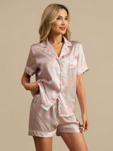 [Rosa Herz Geo] SilkSilky-DE Kurzärmelig Damen Pyjamas 001