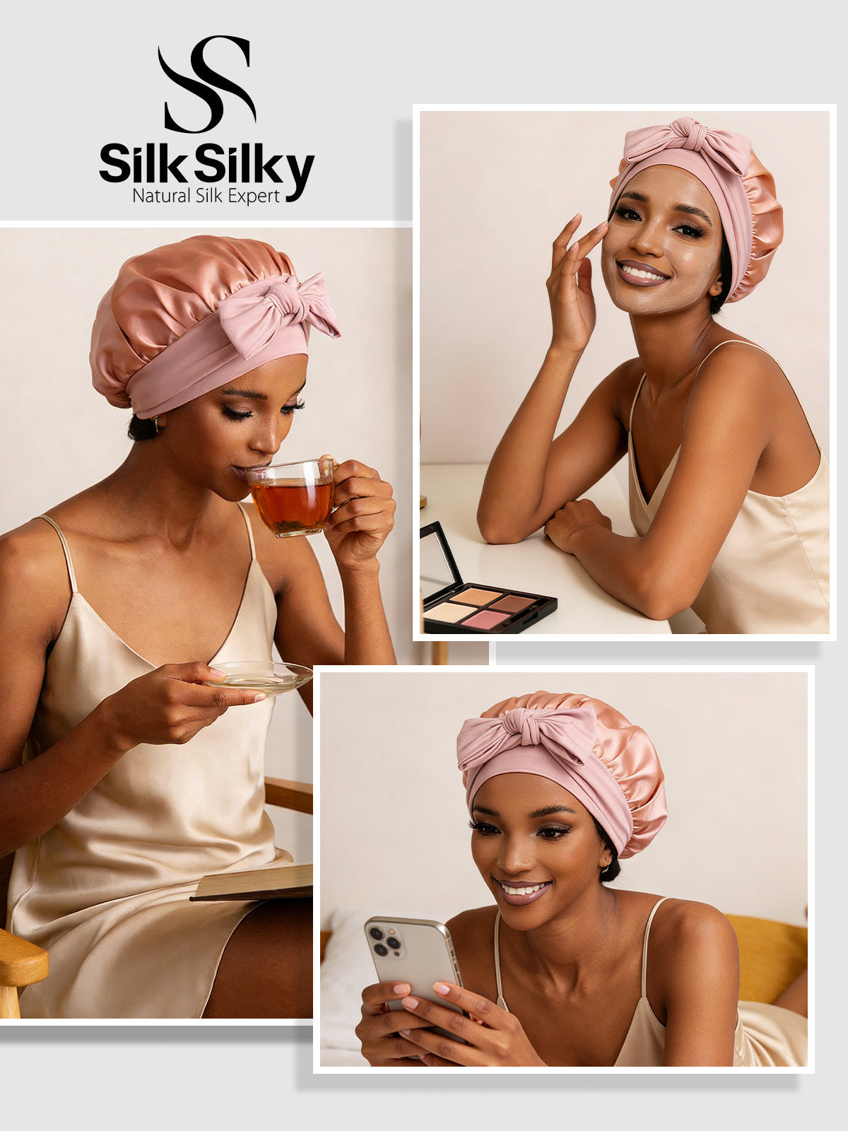 [Rosa] SilkSilky-DE Reine Seide Sleep Cap 005