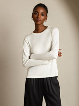 [Weiß] SilkSilky-DE Long Sleeve Crew-Ausschnitt T-Shirt 001