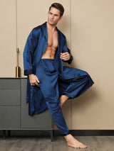 [Dunkelblau] SilkSilky-DE Reine Seide Mens Robe 008