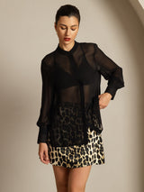 [Schwarz] SilkSilky-DE Reine Seide Womens Shirt 003