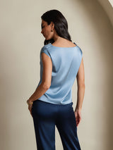 [Graublau] SilkSilky-DE Cap Sleeve Cowl Neck T-Shirt 002