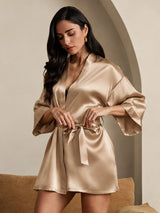 [Champagner Gold] SilkSilky-DE 3/4 Sleeve Damen Morgenmantel 003