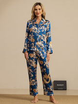 [Navy Drache] SilkSilky-DE Long Sleeve Notch-Kragen Damen Pyjamas 003