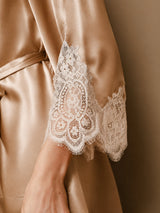[Champagner] SilkSilky-DE 3/4 Sleeve V Neck Nachthemd&Morgenmantel Set 010