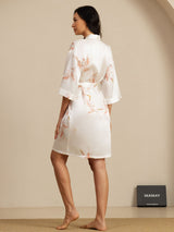 [Weiß] SilkSilky-DE 3/4 Sleeve Damen Morgenmantel 002