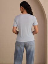 [Graublau] SilkSilky-DE Short Sleeve V Neck T-Shirt 002