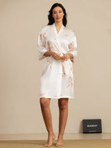 [Weiß] SilkSilky-DE 3/4 Sleeve Damen Morgenmantel 006