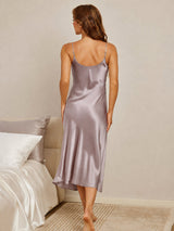 [Schatten Grau] SilkSilky-DE Sleeveless V Neck Kleider 002