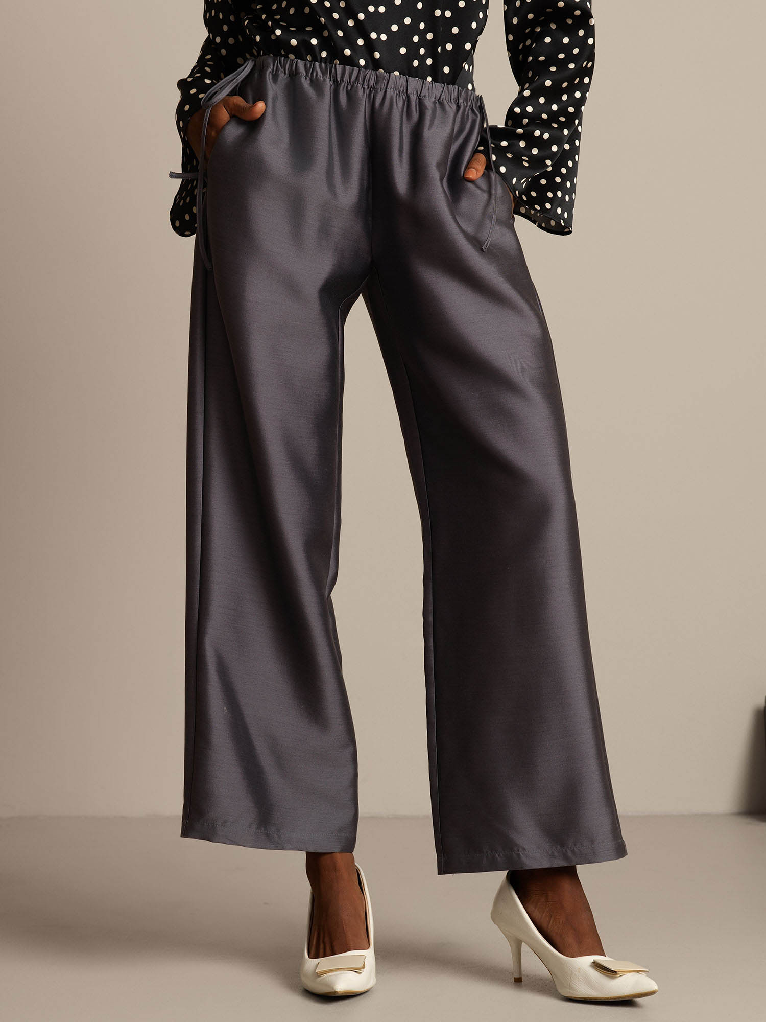 [Grau] SilkSilky-DE 32Momme Silk-Wool Blend Womens Pants 001,