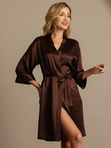 [Kaffee] SilkSilky-DE 3/4 Sleeve Damen Morgenmantel 003