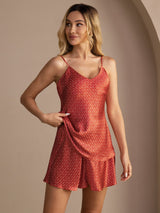 [Weinrot Ginkgo] SilkSilky-DE Sleeveless V Neck Camisole-Set 001
