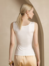 [Weiß] SilkSilky-DE Ärmellos Rundhalsausschnitt T-Shirt 002