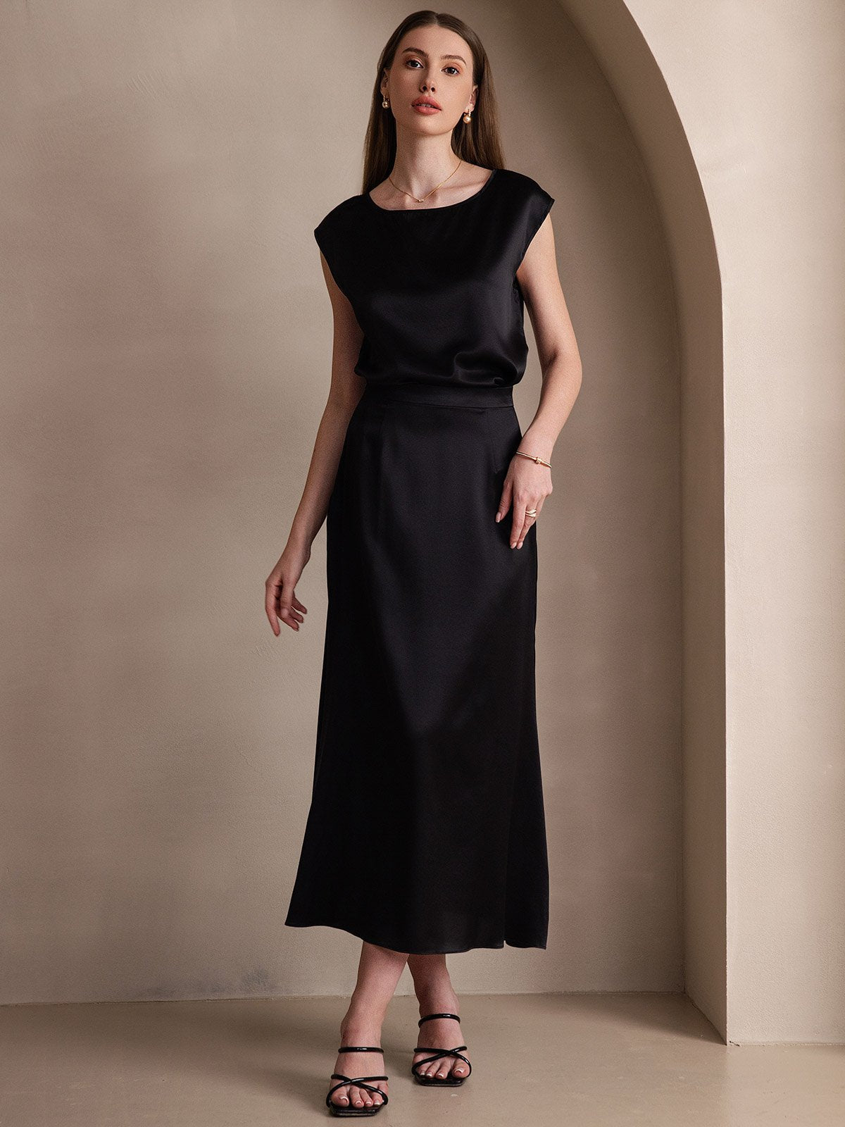 [Schwarz] SilkSilky-DE 19Momme Seide Skirt 007