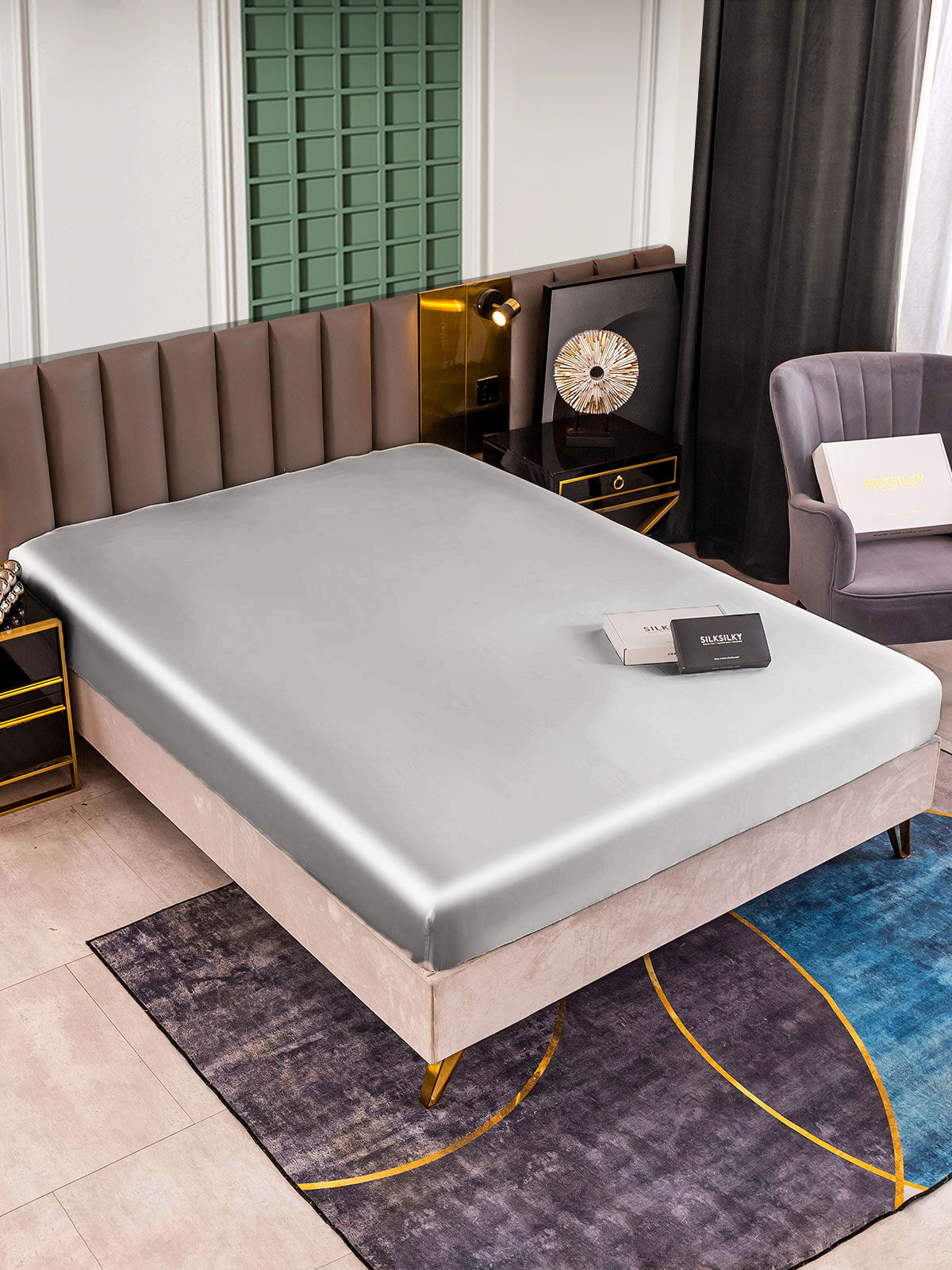 [Silber] SilkSilky-DE 25Momme Reine Seide Sheet 001