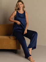 [Dunkelblau] SilkSilky-DE Sleeveless Scoop Neck Damen Pyjamas 008